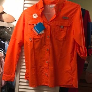 Long sleeve PFG Columbia orange button down